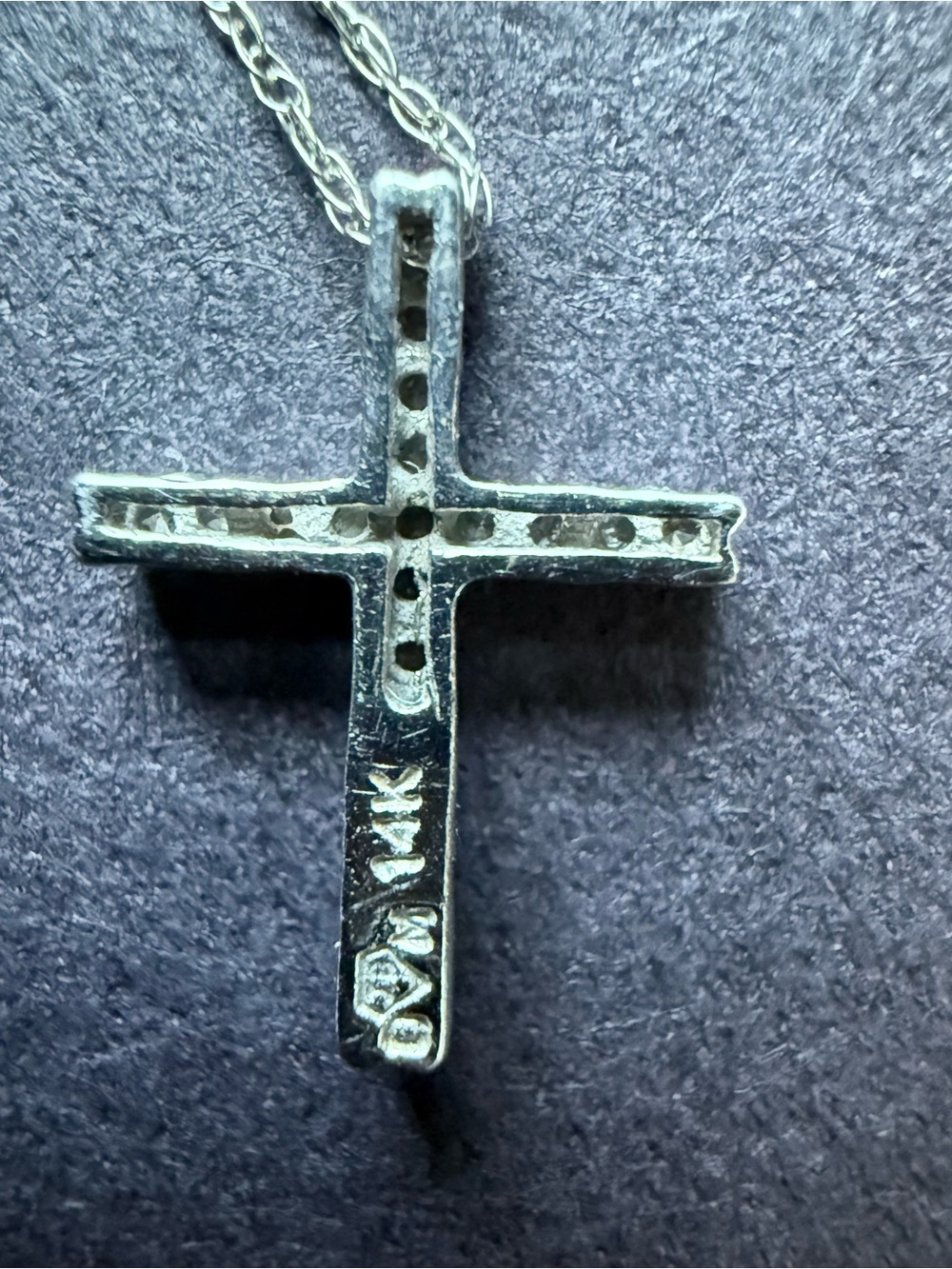 Solid 14kt White Gold and Natural Pavé Diamond Cross Necklace. 18-inch - Picture 2 of 7